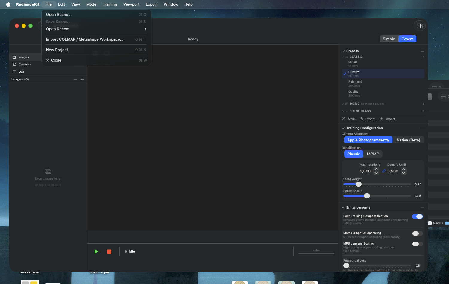 File menu expanded — entries M1 through M6