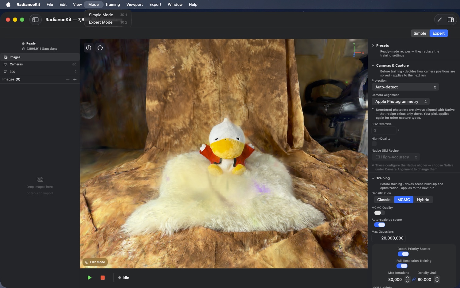 Mode menu with Simple and Expert mode switch