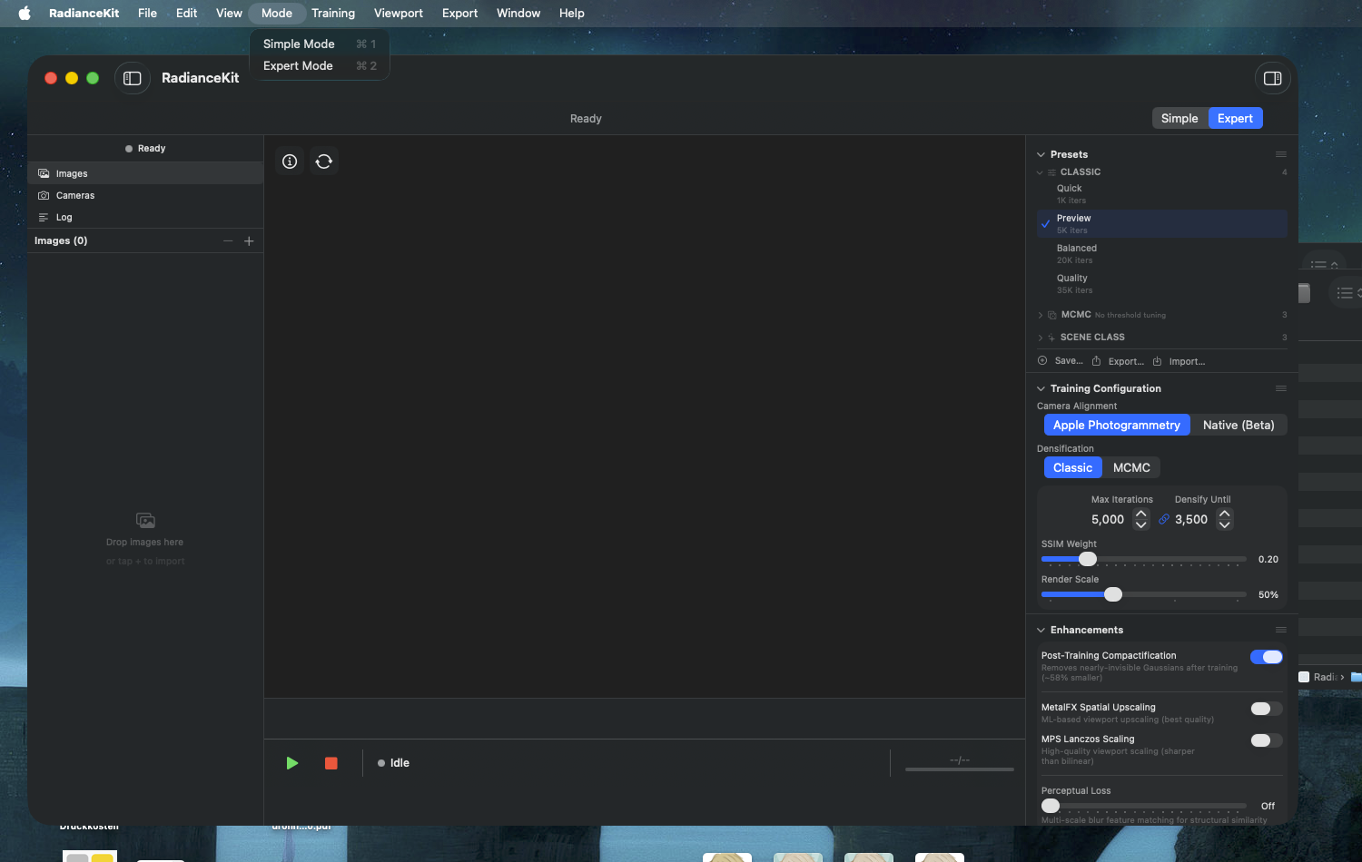 Mode menu with Simple and Expert Mode switches