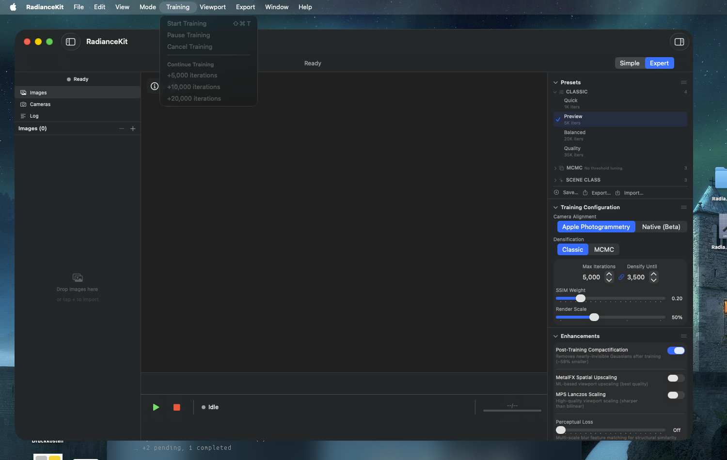 Training menu with Continue submenu — entries M9 through M14