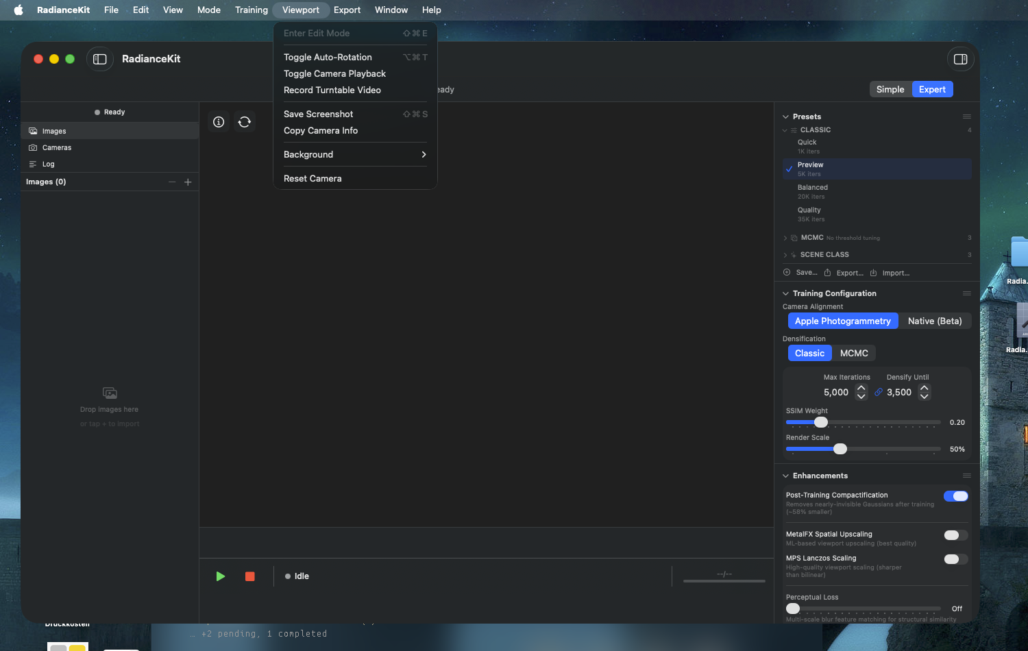 Viewport menu with Edit Mode, camera controls, and Background submenu