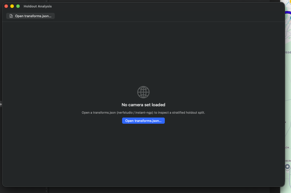 Holdout Analysis — empty state before loading a transforms.json